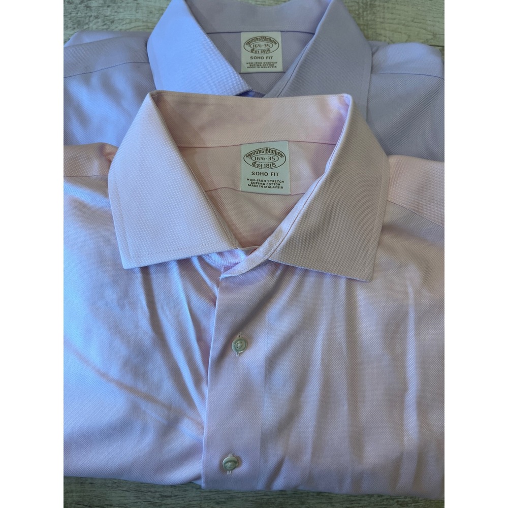 Brooks Brothers Soho Fit Dress‎ Shirt Lot 2 Supima Cotton Non-Iron 16.5 35
